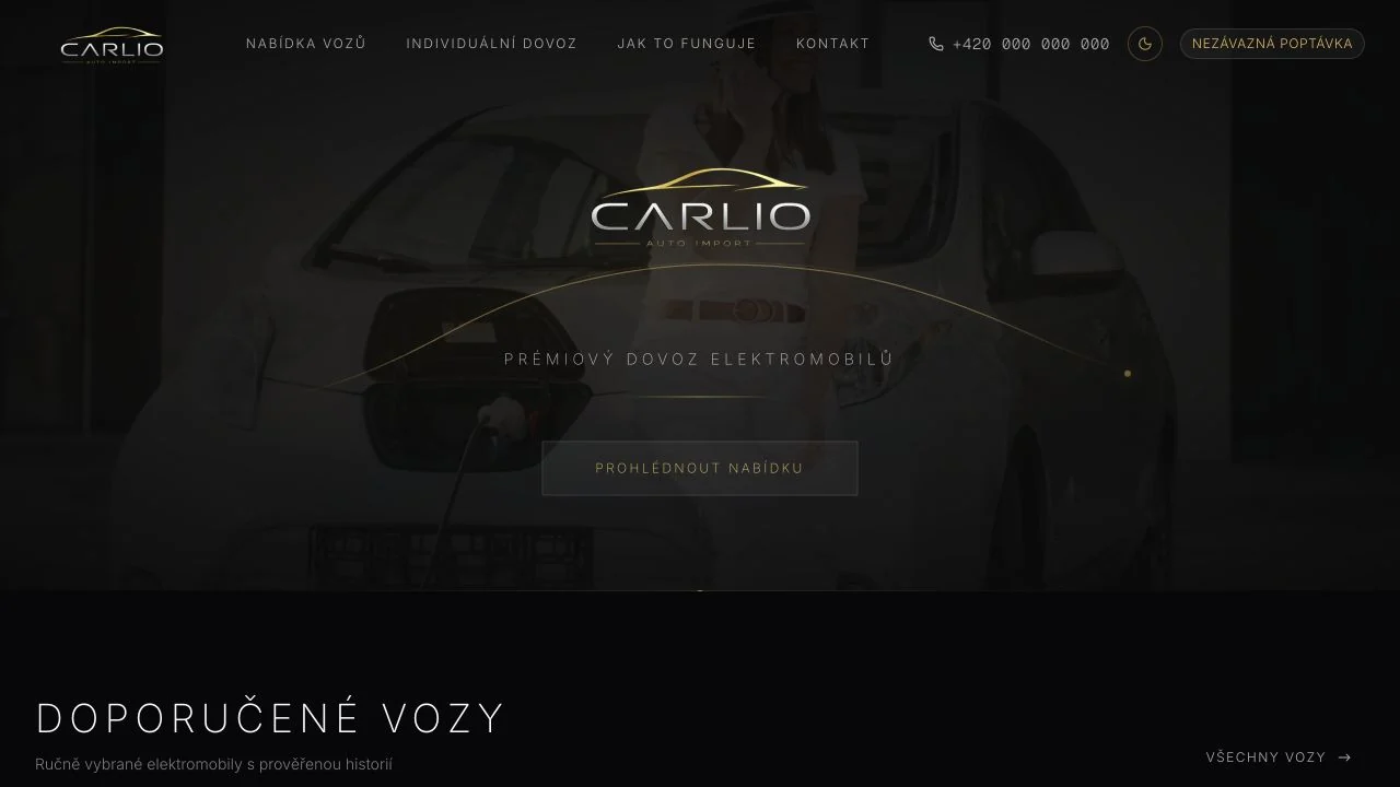 Actual public website preview of CARLIO Auto Import