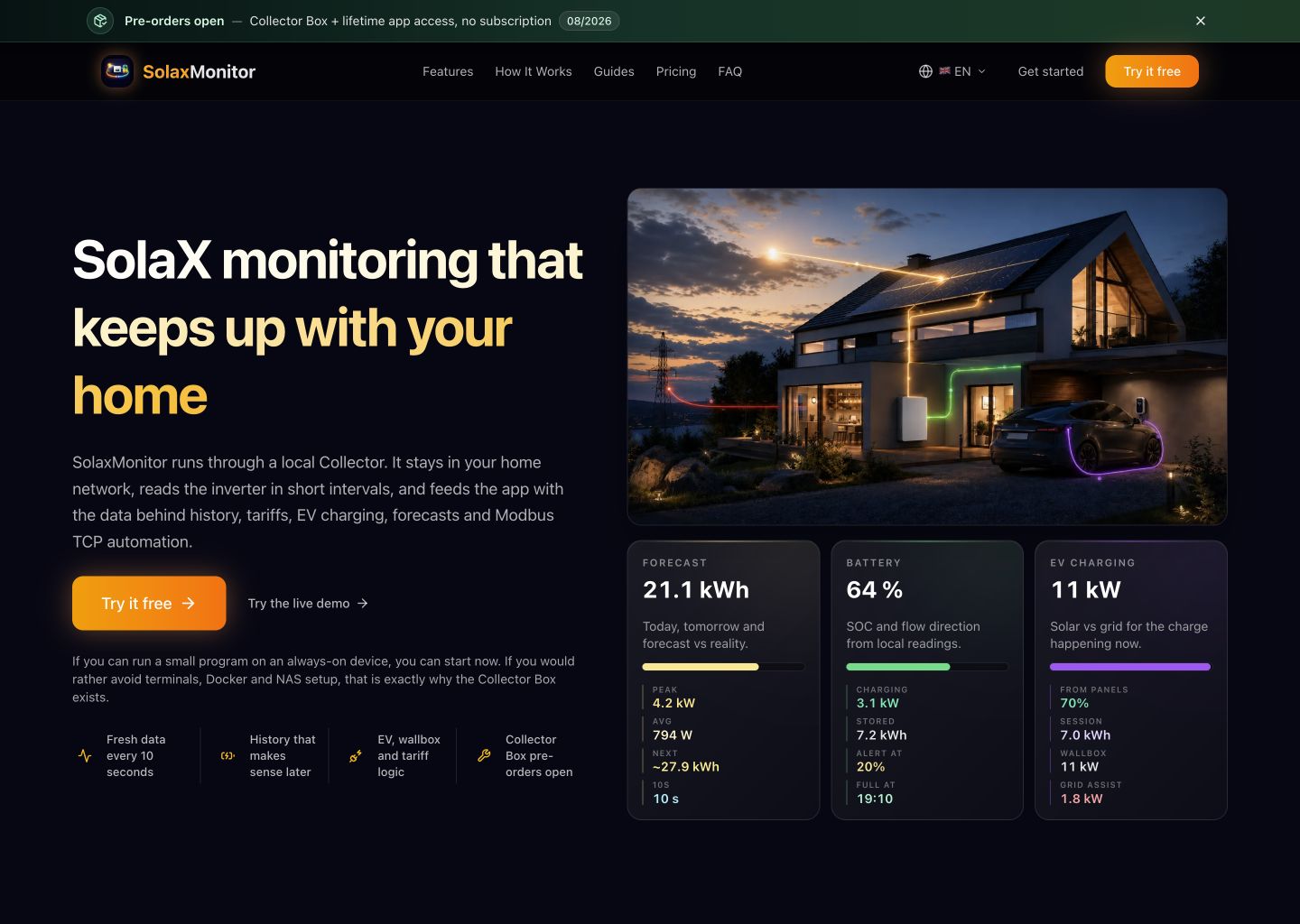 SolaX Monitor desktop website preview